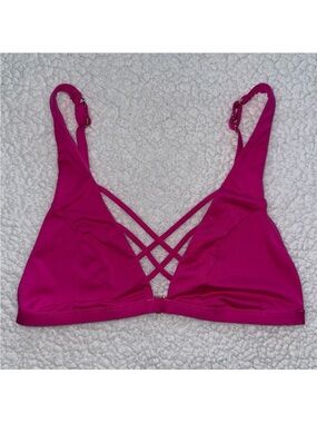 Victoria’s Secret pink strappy front bikini swim top gold metal details M